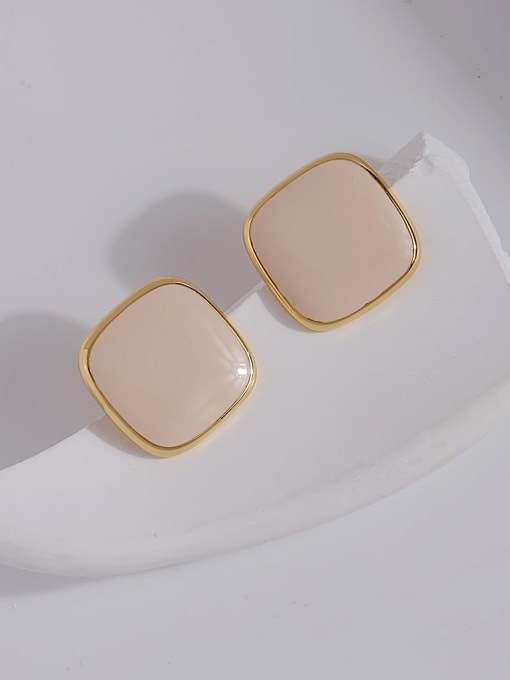 16K gold [beige] Brass Enamel Geometric Minimalist Stud Earring